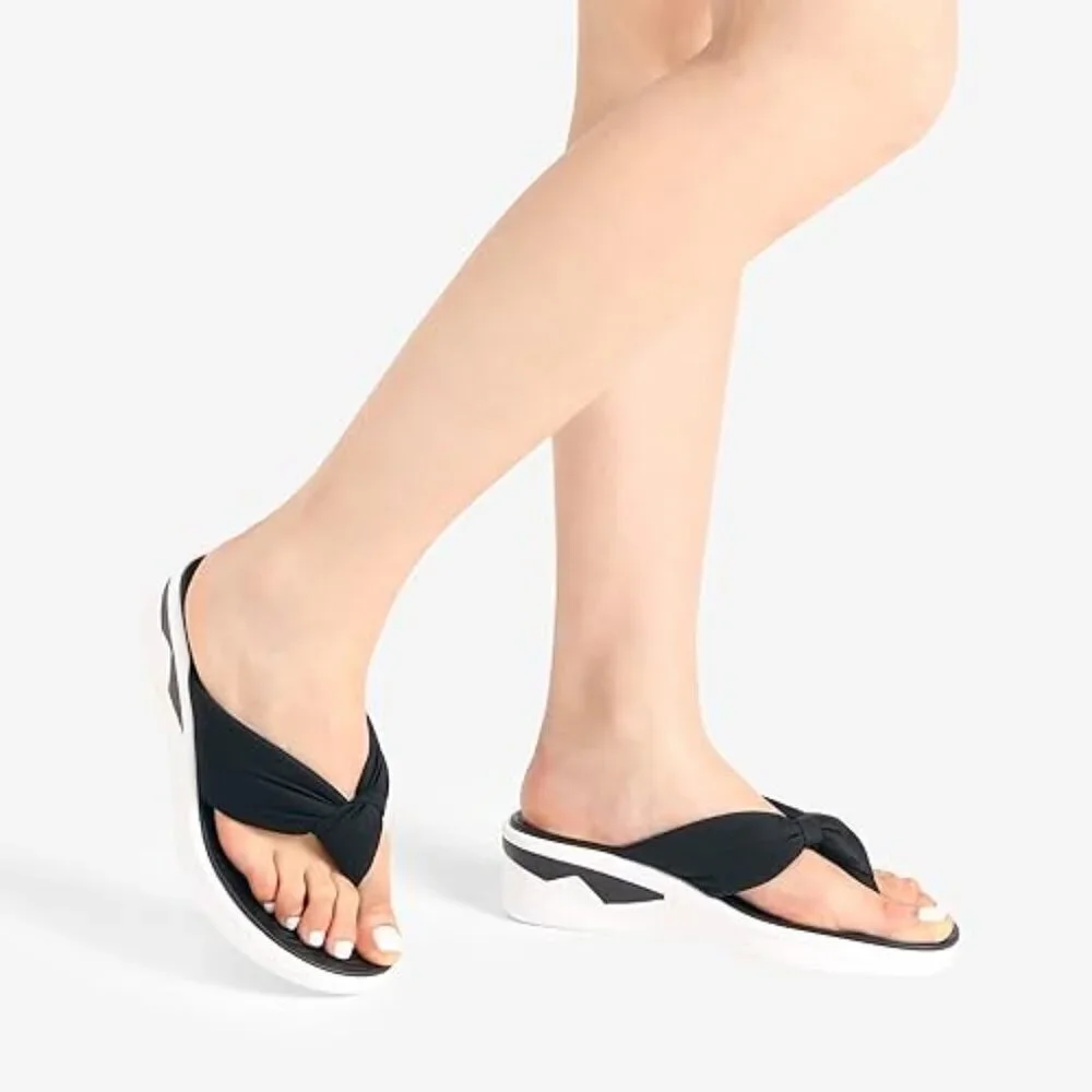 DREAM PAIRS Women Black & White 2.2-inch Wedge Platform Flip Flops Size 7